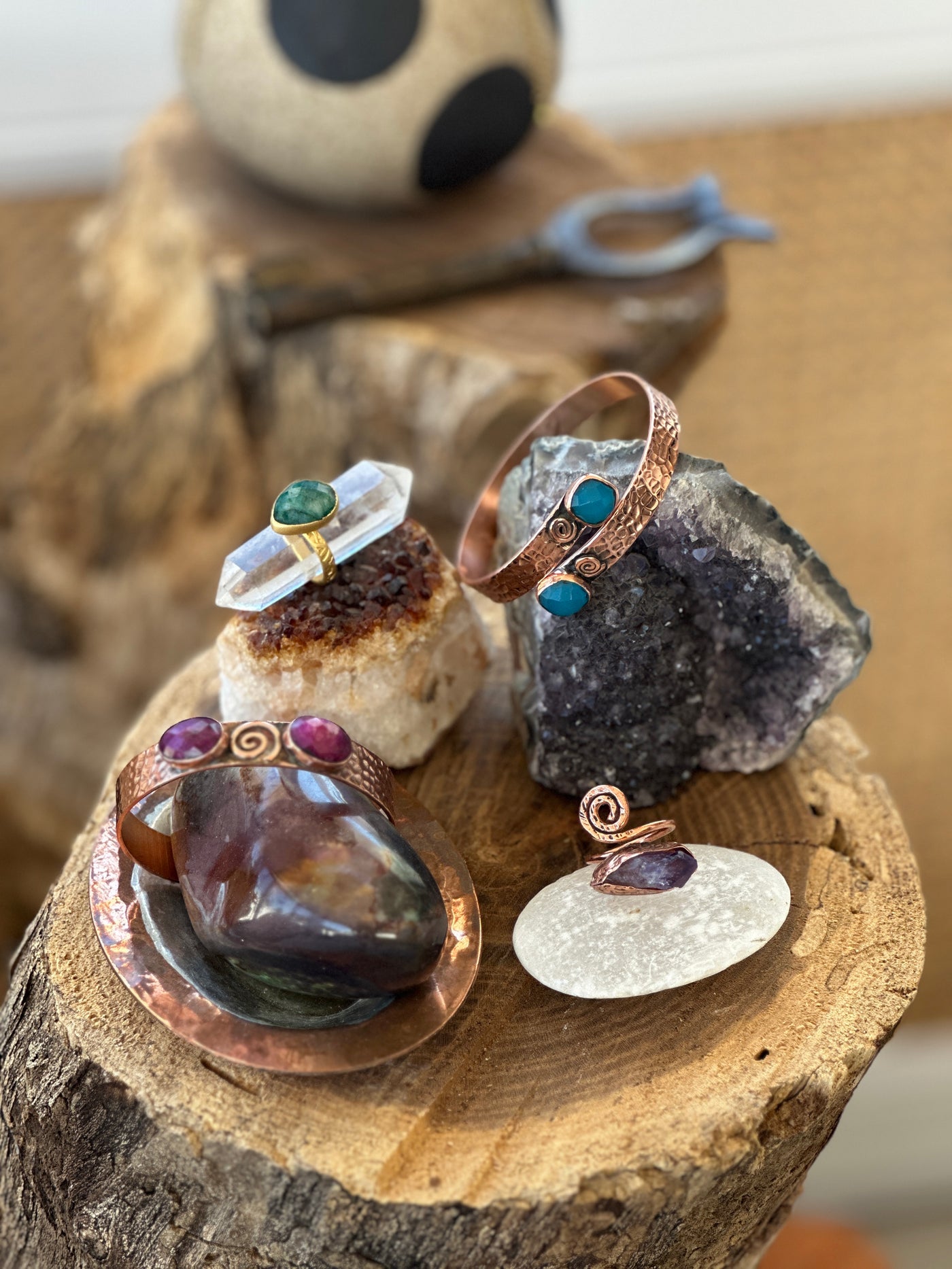 Amethyst Taşlı El Yapımı Bakır Yüzük