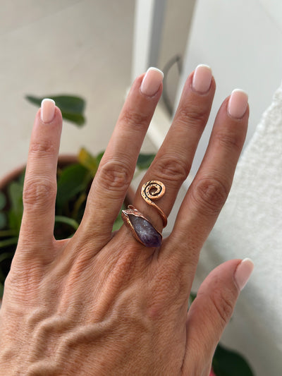Amethyst Taşlı El Yapımı Bakır Yüzük