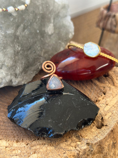 Ay Taşı (Moonstone) Taşlı El Yapımı Bakır Yüzük