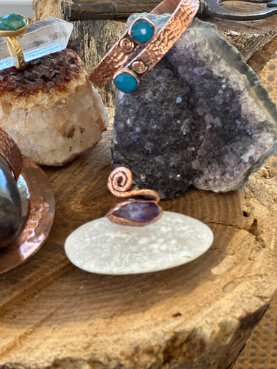 Amethyst Taşlı El Yapımı Bakır Yüzük