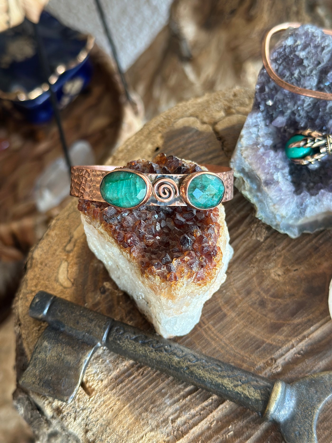 El Yapımı Kök Yeşim Bakır Bileklik