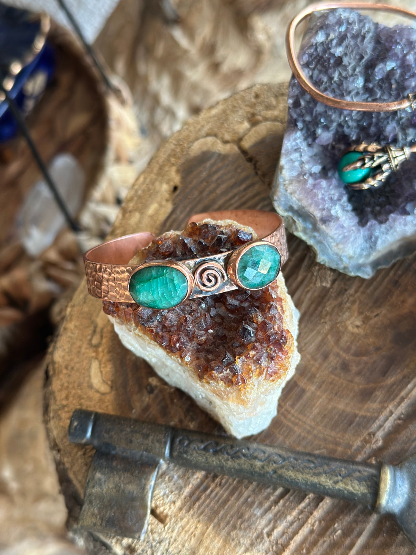 El Yapımı Kök Yeşim Bakır Bileklik