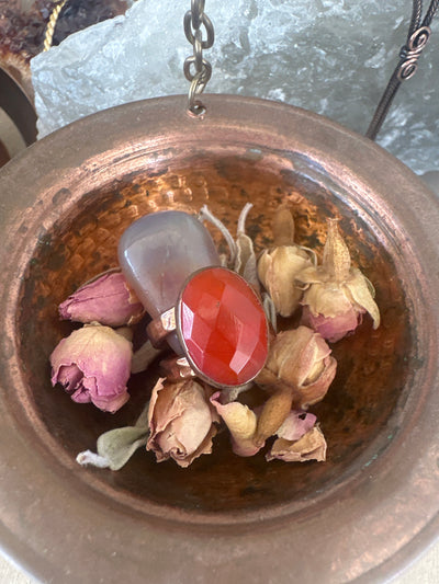 Kırmızı Akik Taşlı Bakır Yüzük