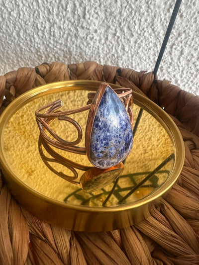 El Yapımı Lapis Lazuli Damla Taşlı Bakır Bileklik