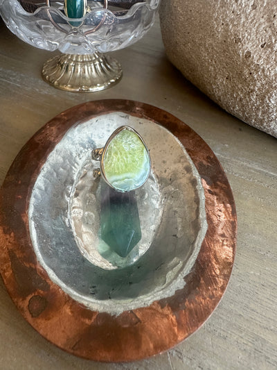 Limon Kuvars Taşlı Beyaz Altın Kaplama Bakır Yüzük