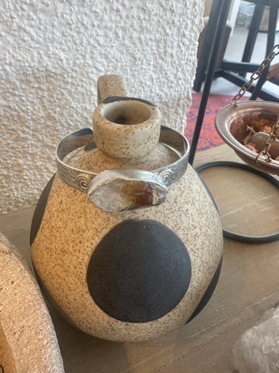 Sitrin Taşlı Beyaz Altın Kaplama Spiral Detaylı Bakır Bileklik