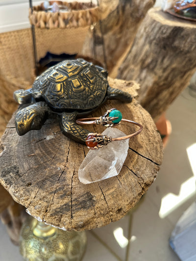 Aquamarine ve Akik Taşlı El Yapımı Bakır Bileklik